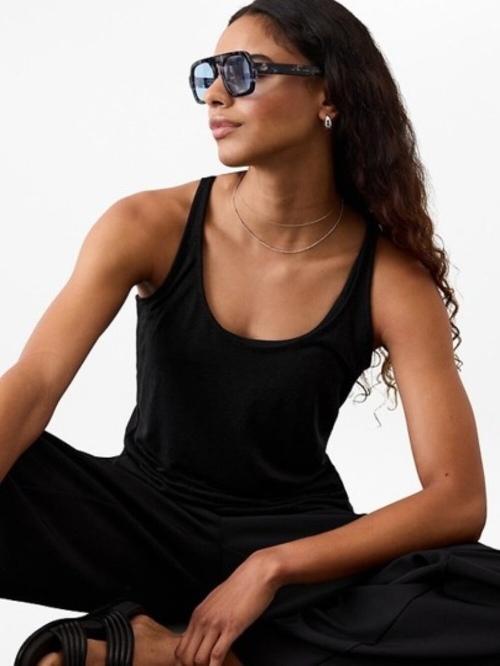 NWT Getaway Linen Blend Tank BLACK Sz MEDIUM